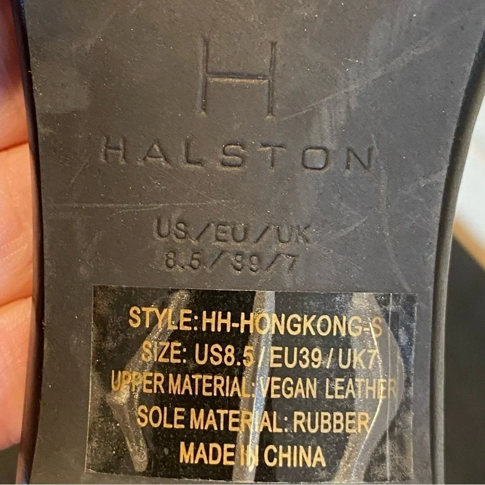 H Halston Hong Kong Sling Back Leather Heels Sandals Shoes BLACK 8.5 Square Toe